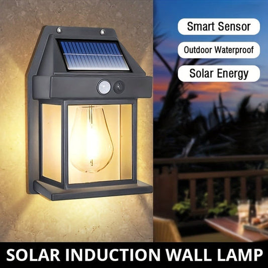 🔥Solcellslampa med rörelsesensor i volfram🌙ingen elförbrukning, 12 timmars batteritid och IP65!