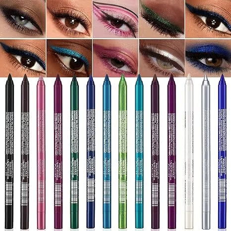 14-delars Vattenfast Gel-Eyeliner Set - Metallisk & Pärlemorskimrande Finish - Långvarig Smetfri Formula