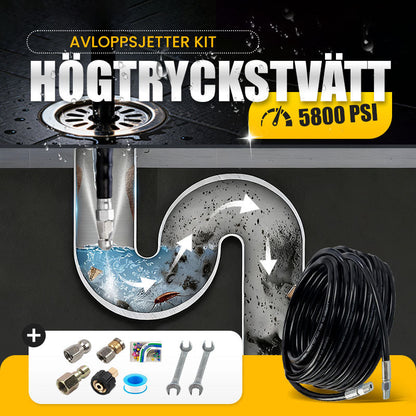 💦50% RABATT OMEDELBART🚿5800PSI avloppsrensningssats🔧Högtrycksmunstycke och slang för igensatta avlopp/rör, kompatibel med de flesta högtryckstvättar📦