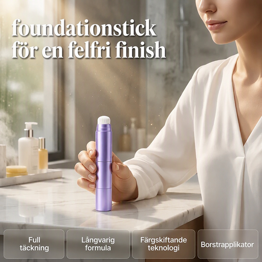 🧴 2-i-1 Foundationstift som Skiftar Färg – Inbyggd Borste & Full Täckning – Naturlig, Långvarig Finish för Alla Hudtoner