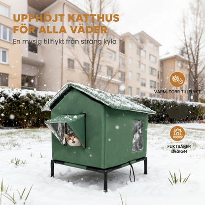 🐈 50 % RABATT NU! ☔ Allväders upphöjt utomhushus för katter – vattentätt, isolerat & hopfällbart – perfekt för utekatter året runt 🏠