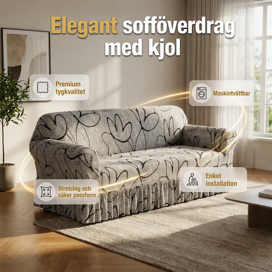 Högsträckbart sofföverdrag – volangkant & fullständigt skydd