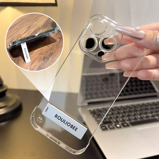 Transparent ramlös telefonväska med stativ för iPhone