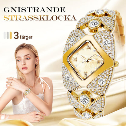 Retro Kvartsklocka med Gnistrande Strass
