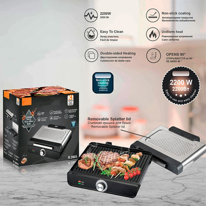 ⏳Begränsad tid 49% Rabatt⏰2200 W rökfri inomhusgrill med nonstick-platta🥩
