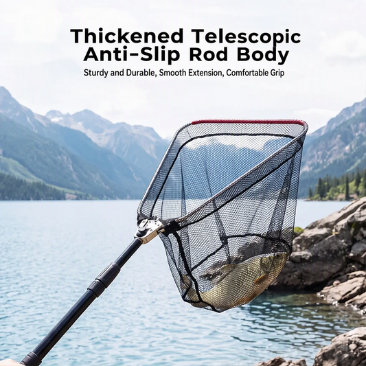 🎣 50% RABATT! ✨ Hopfällbar Teleskopisk Fiskhåv i Aluminium – Gummerat Nät & Förstärkt Ram 🐟