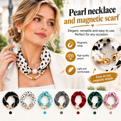 🦢 50 % RABATT NU! 🎀 Pärlhalsband med scarf-design och justerbar rosett – örhängefritt & tidlös elegans för vardag och fest ✨